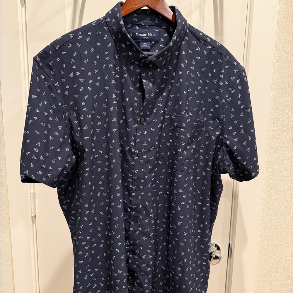 Mizzen+Main Leeward Navy Button Down Shirt with Paper Planes Print XXL Classic